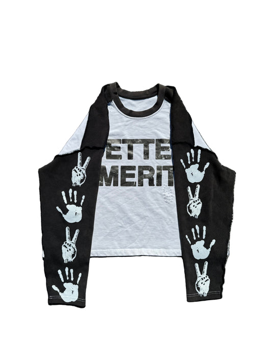 Distressed thermal sleeved tee